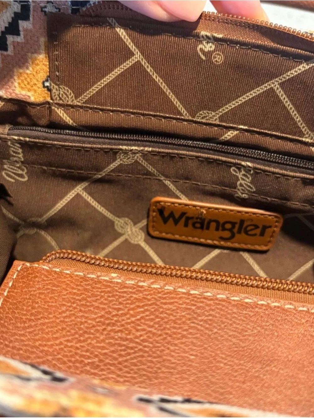 Wrangler Aztec Southwestern Canvas Crossbody Mini Tote Bag - Brown & Cream
